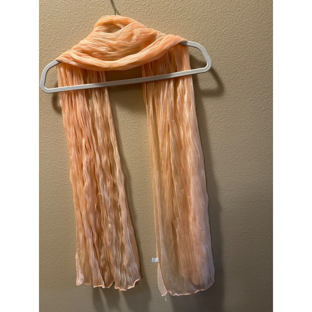 Peach Lightweight Crinkle Sheer Scarf Wrap Shawl Airy Textured Accessory - Picture 2 of 3